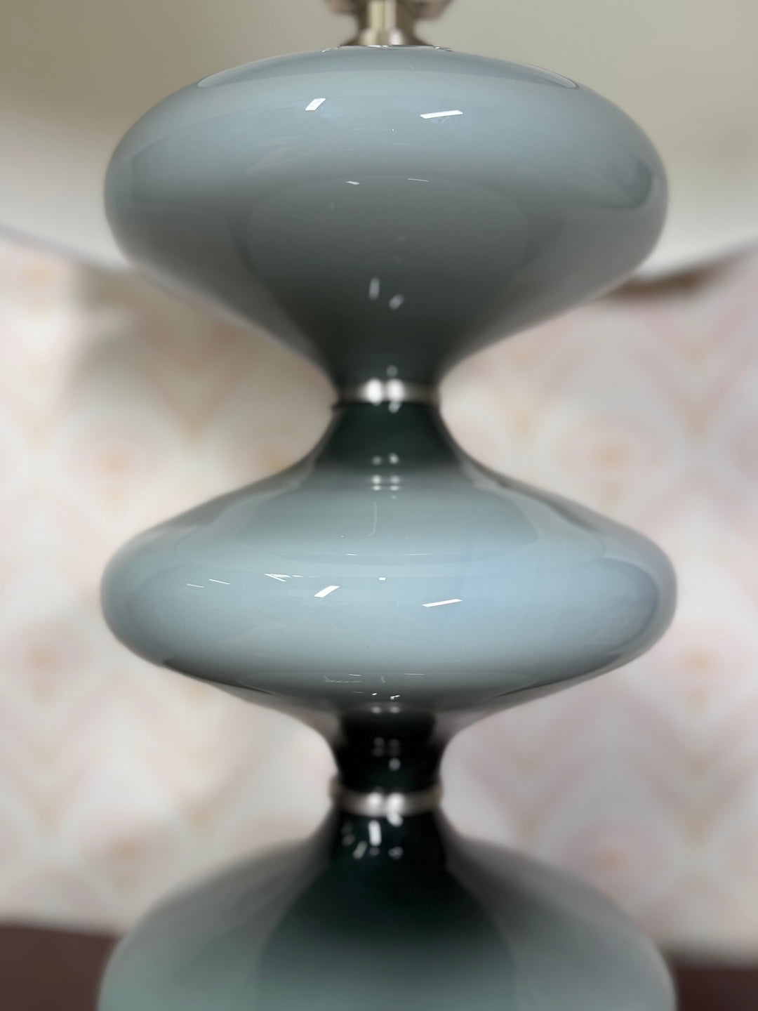 Three-Tier Gray Ceramic Table Lamp with White Drum Shade