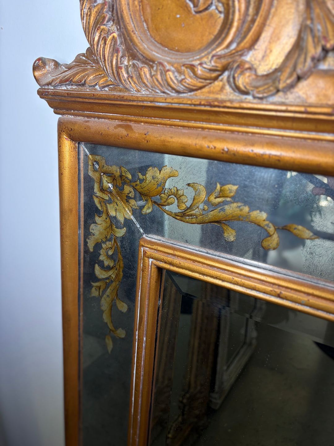 Large Gilt-Framed Wall Mirror with Carved Pediment