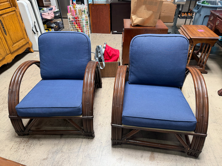 Set of 2 Vintage Bamboo and Rattan Armchair