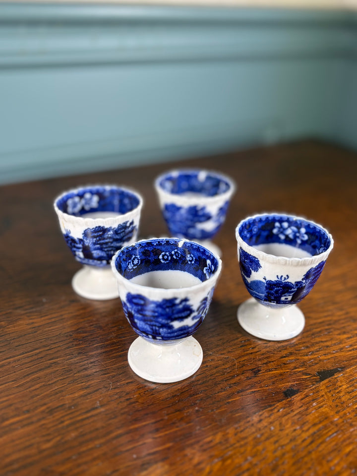 Set of 4 Vintage Spode Blue and White Egg Cups