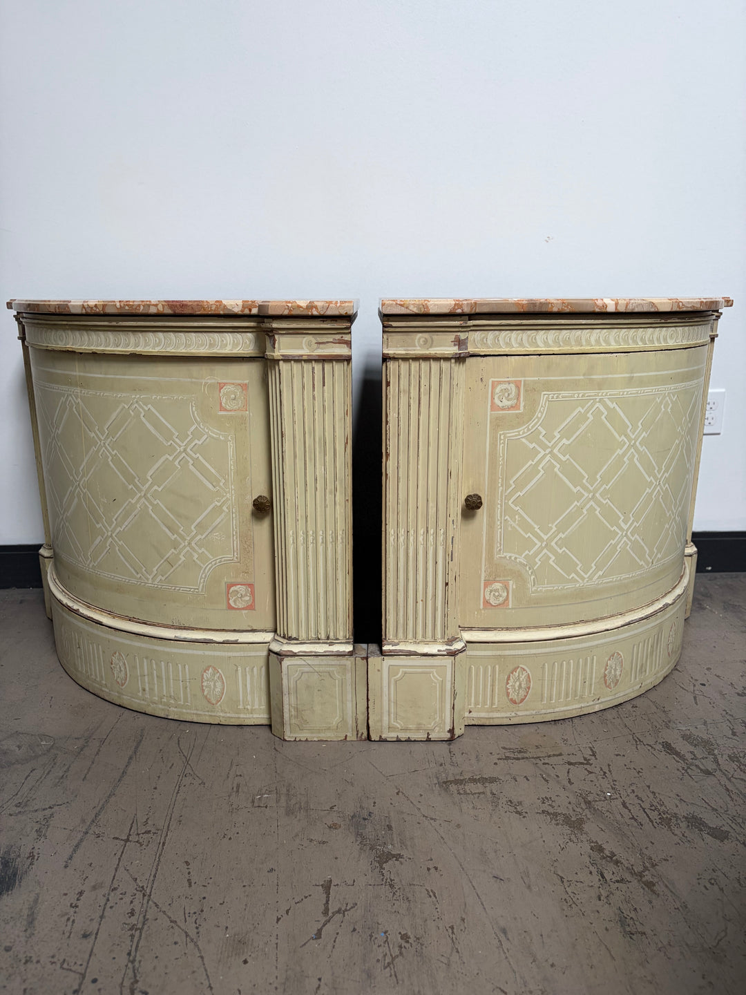 Pair Demilune Painted Wood Cabinet