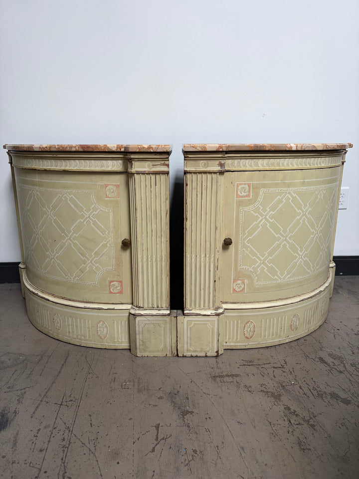 Pair Demilune Painted Wood Cabinet