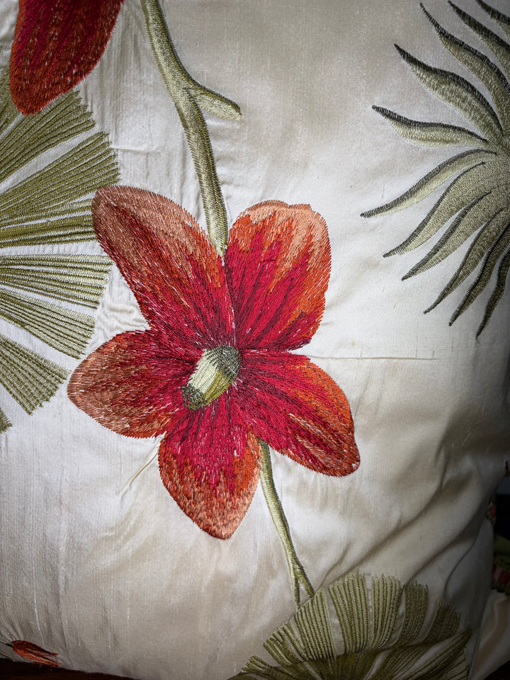 Pair of Embroidered Floral Decorative Throw Pillows