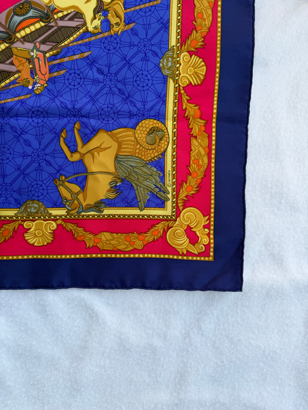 Vintage Hermès “Les Bissone de Venise” Blue Silk Scarf
