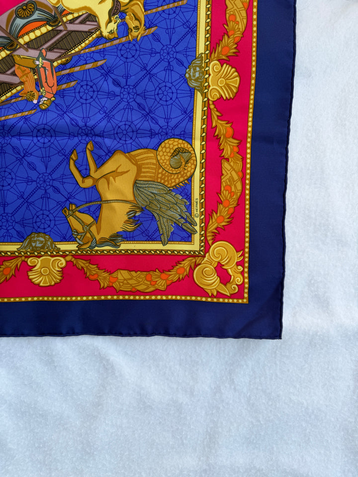 Vintage Hermès “Les Bissone de Venise” Blue Silk Scarf