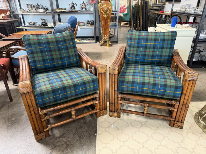 Set of 2 Vintage Bamboo and Rattan Chairs