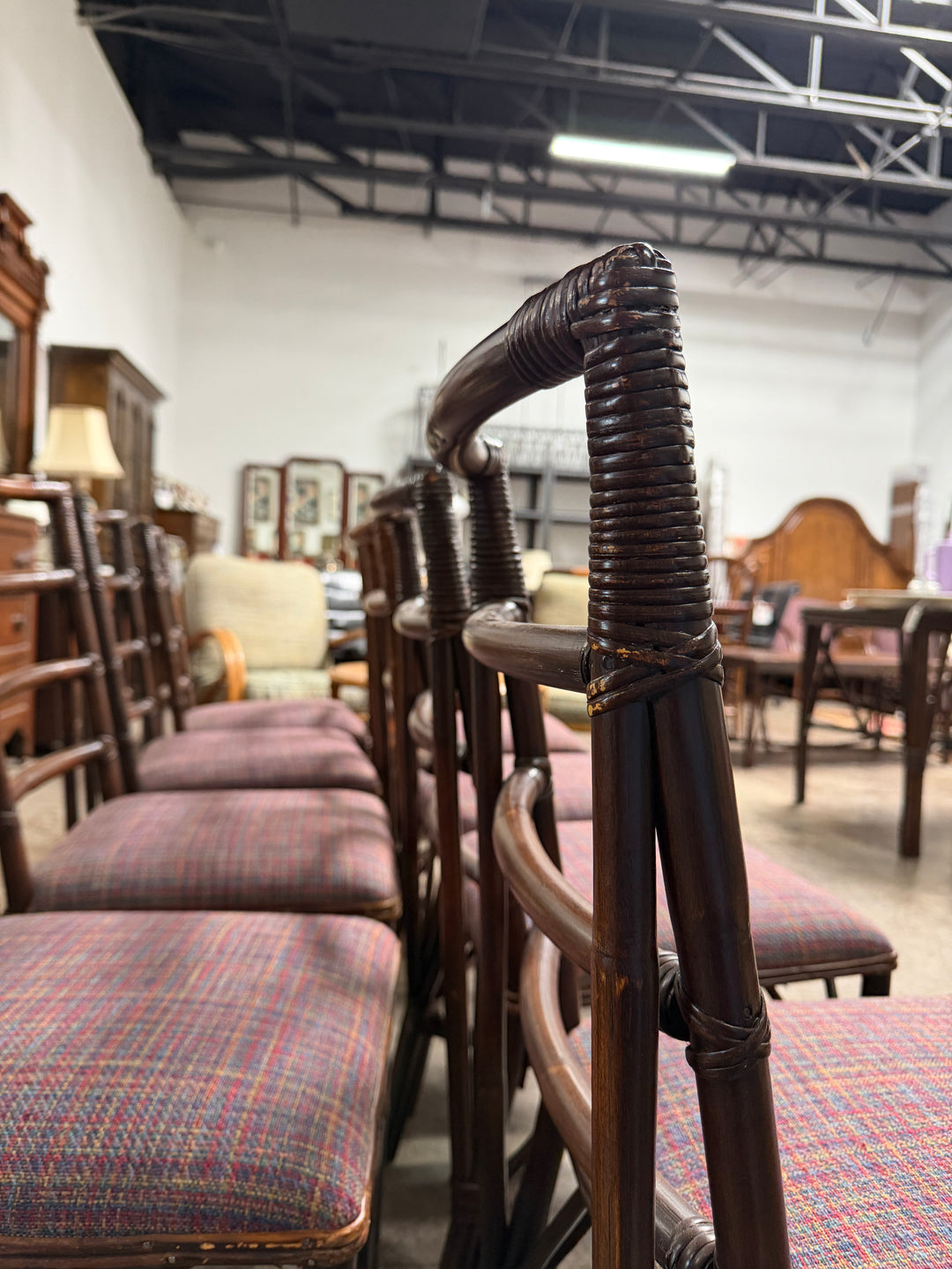 Set of 8 Vintage Bamboo and Rattan Chairs