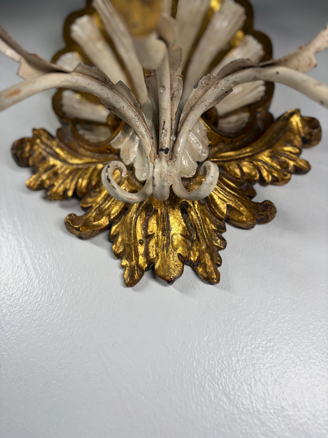 Antiqued Painted & Gilded Gold 3-Candle Wall Sconces
