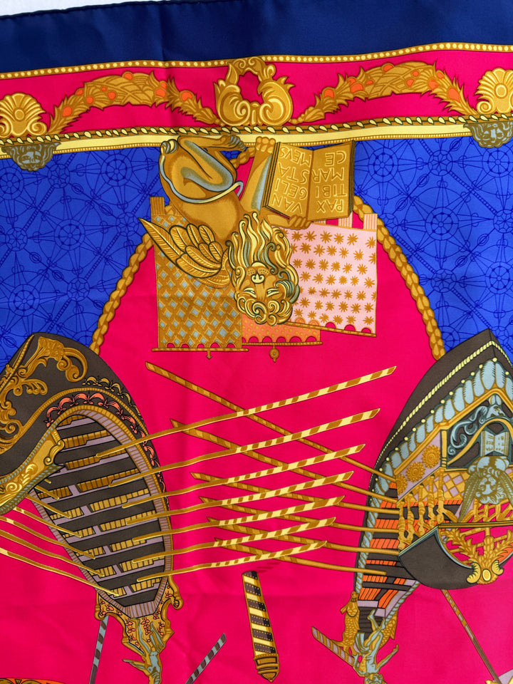 Vintage Hermès “Les Bissone de Venise” Blue Silk Scarf