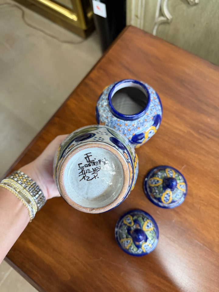 Set of 2 Stamped Mexico Ginger Jars