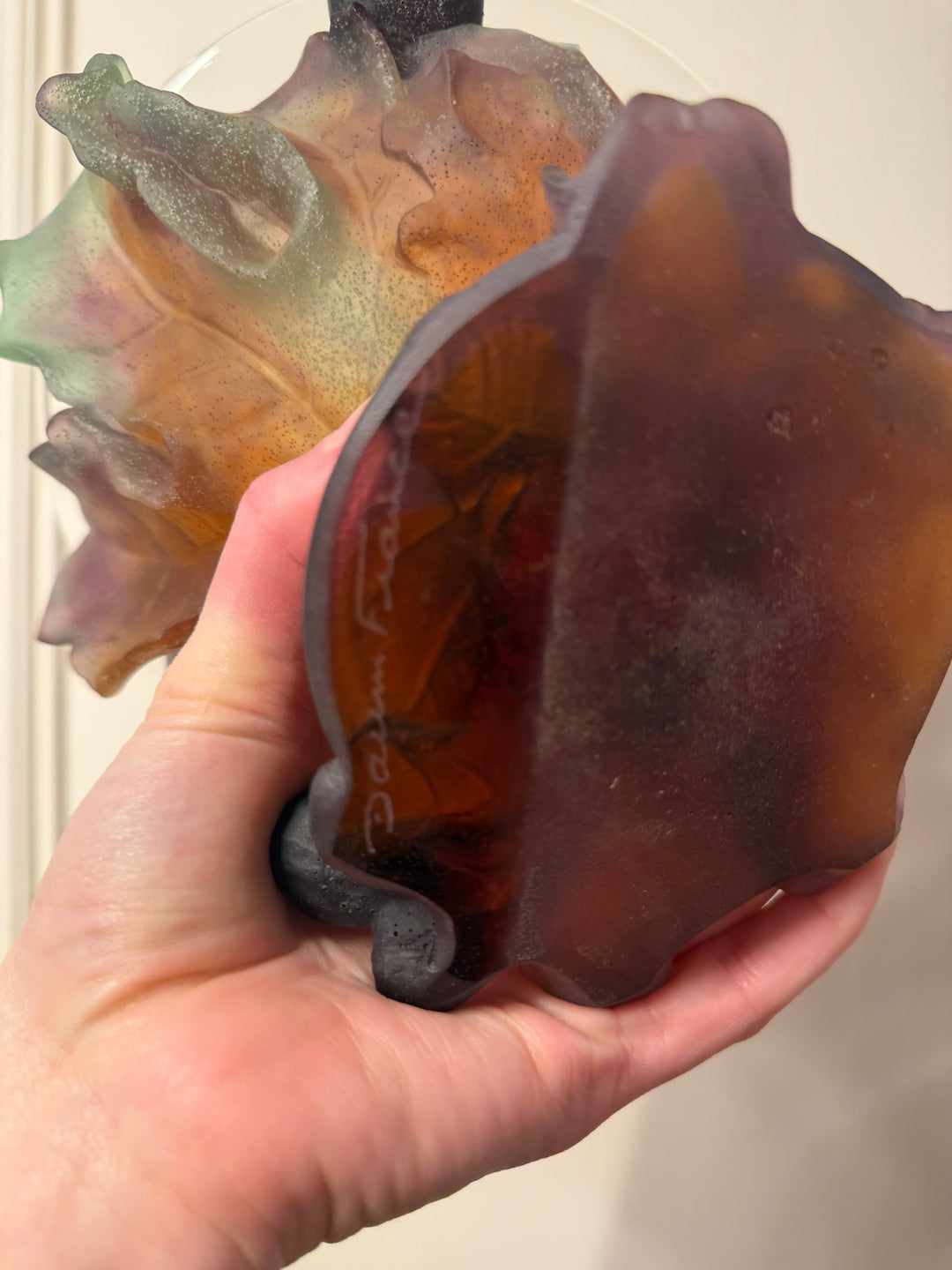 Daum France Pate-de-Verre "Figs and Lizard" Coupe Bowl