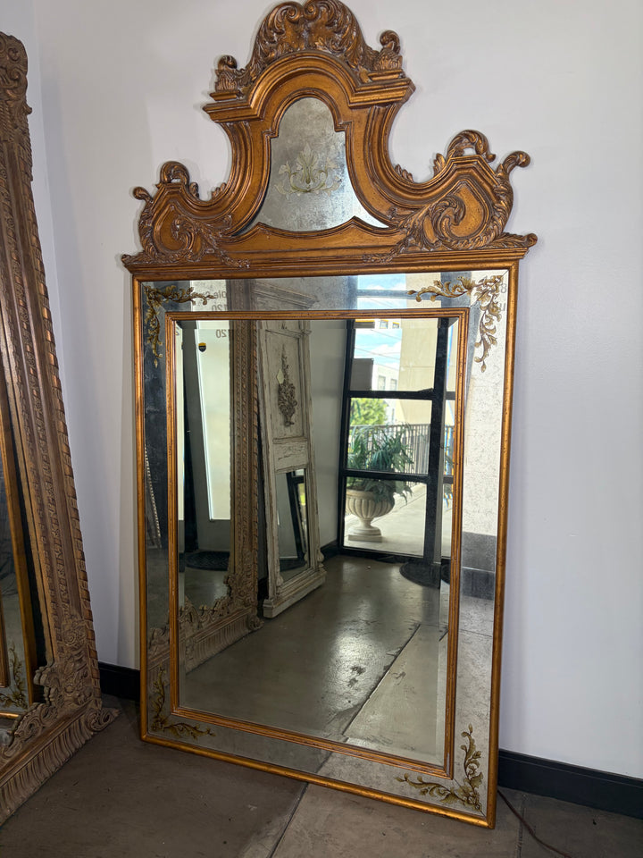 Large Gilt-Framed Wall Mirror with Carved Pediment