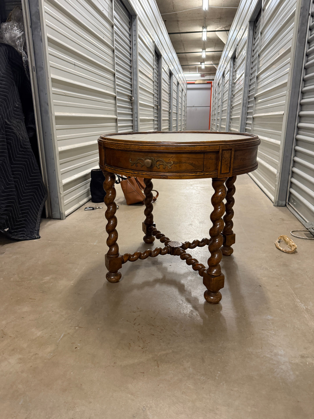Baker Furniture English Barley Twist Oak and Burl Wood Tea Table