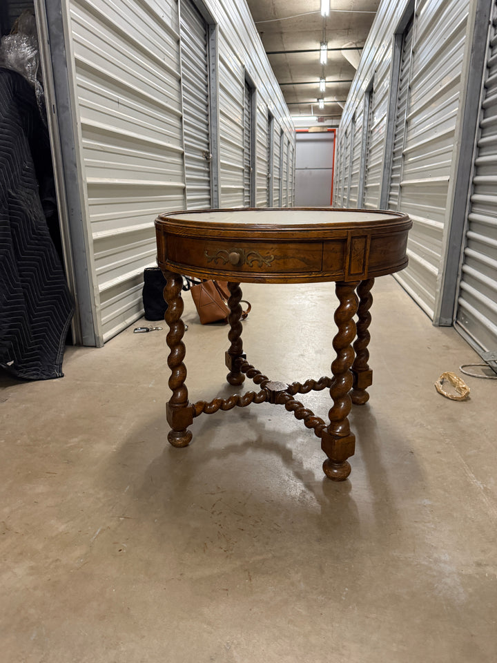 Baker Furniture English Barley Twist Oak and Burl Wood Tea Table
