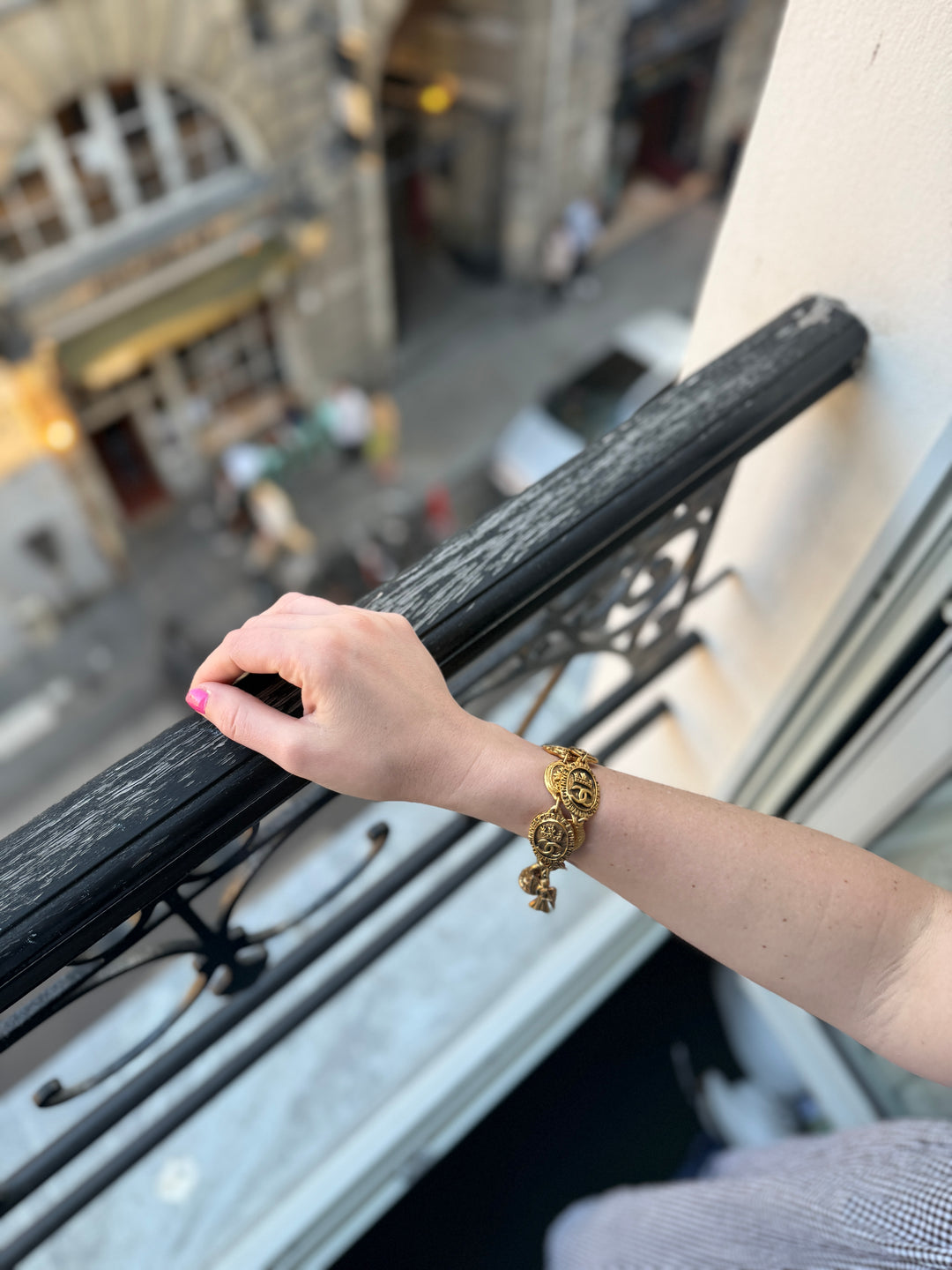 1990s Vintage CC Crown Chanel Bracelet with Angel and CC Charm - 24K Gold (Patina - Mainly on Charms)