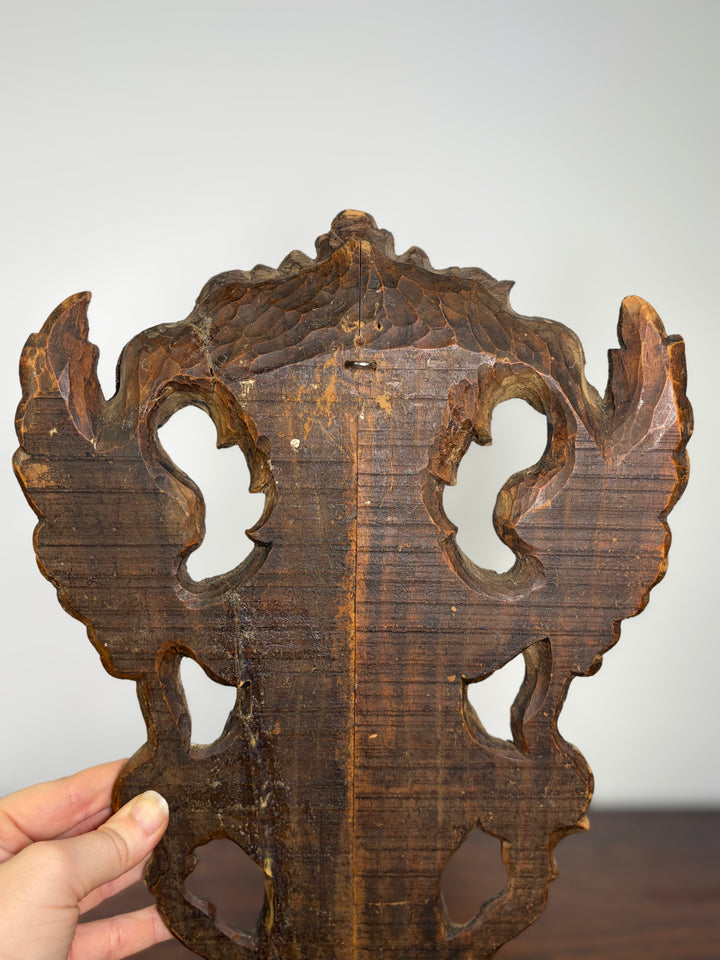 Pair of Carved Wood Heraldic Eagle & Shield Wall Plaques
