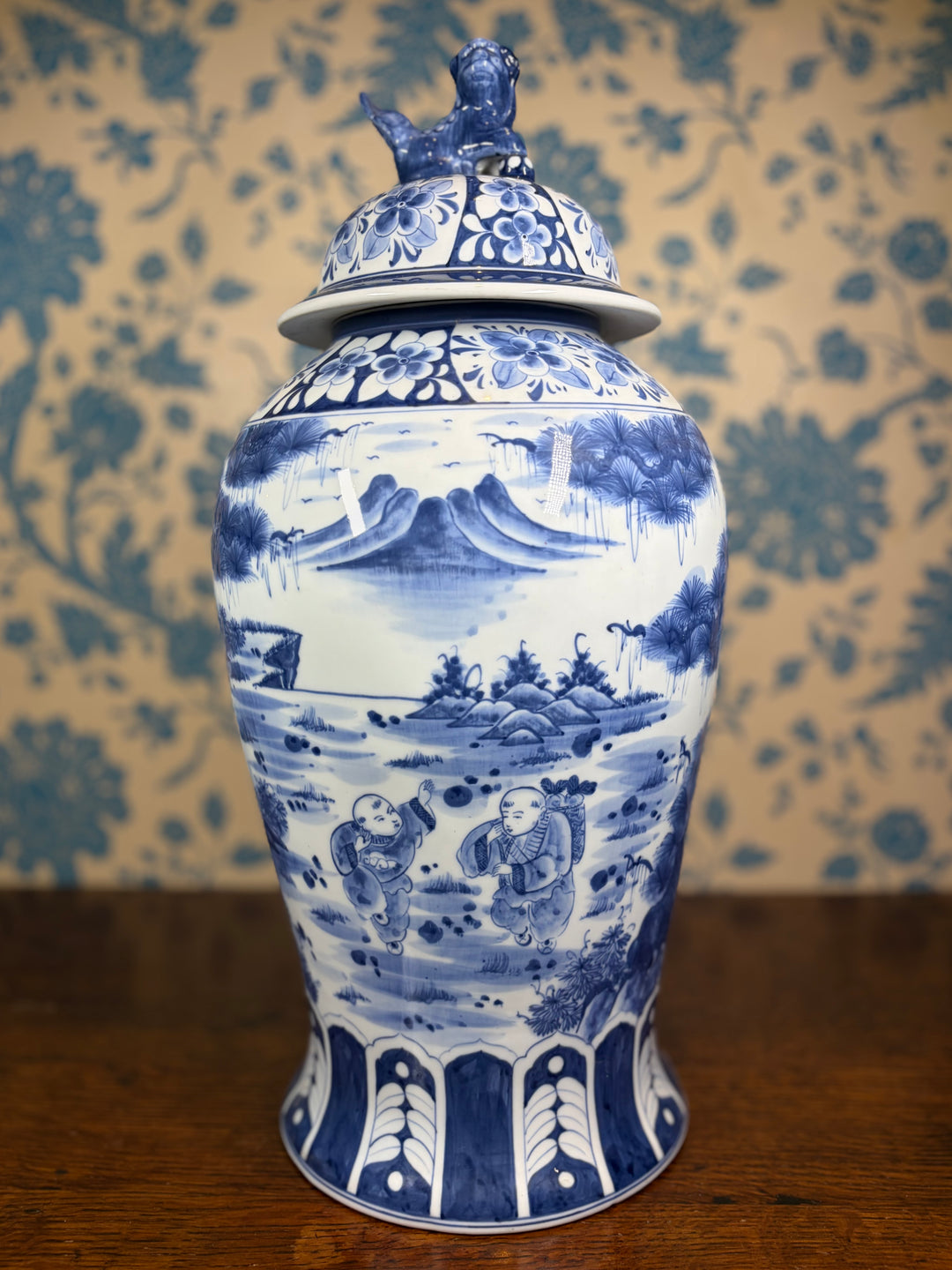 Blue and White Chinoiserie Urn