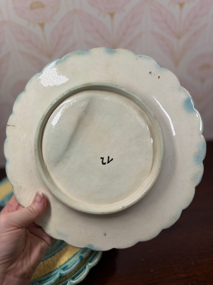 Set of Four Majolica Asparagus Plates with Sauce Well