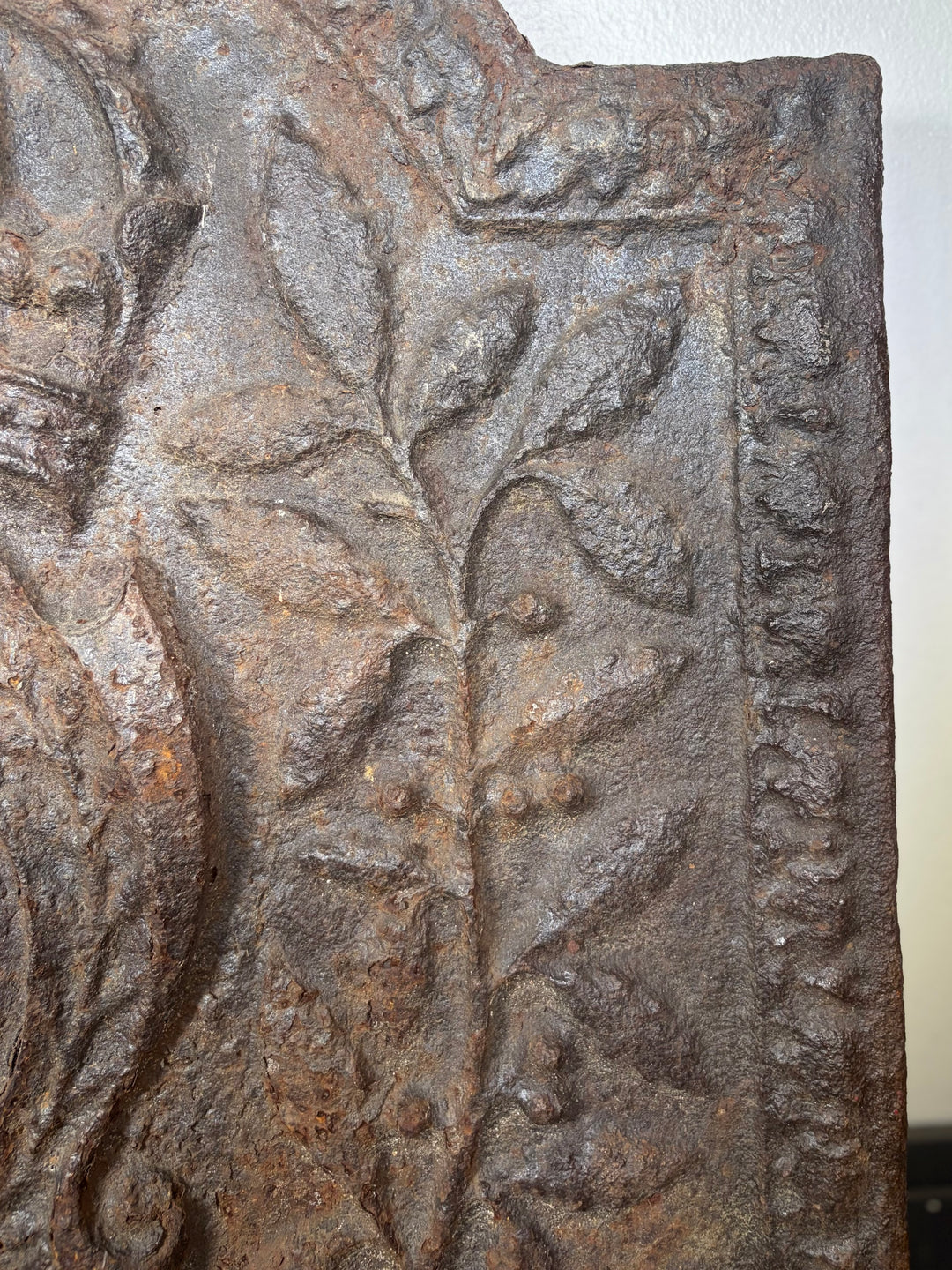 Cast Iron Fireback with Crown and Coat of Arms Relief