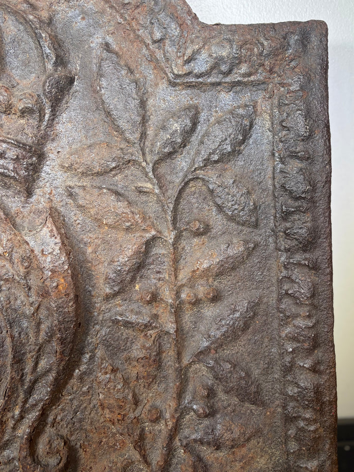 Cast Iron Fireback with Crown and Coat of Arms Relief