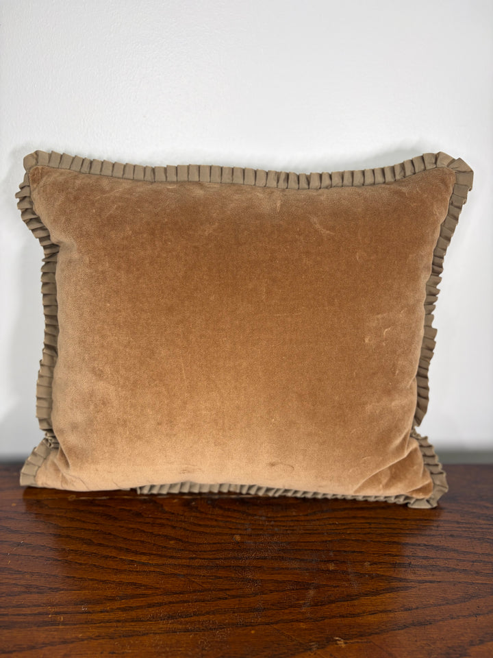 Geometric Cut Velvet Decorative Pillow with Pleated Trim