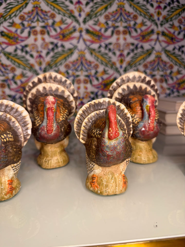 Set of Five Painted Ceramic Turkey Figurines