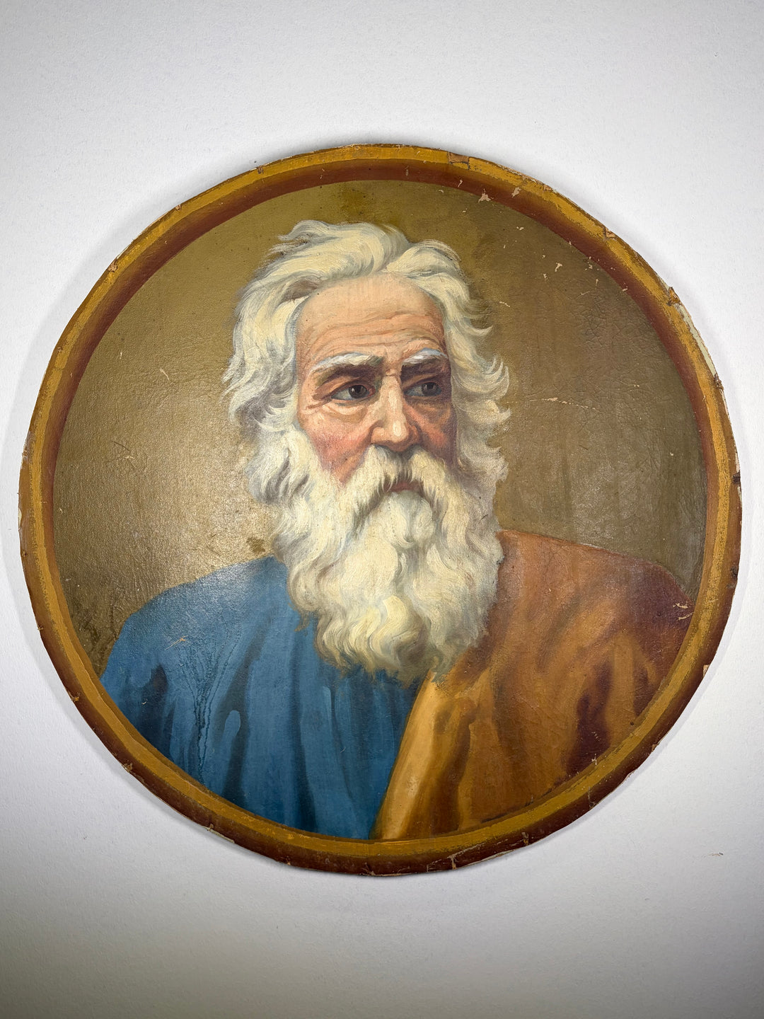 Round Tondo Oil Portrait of a Bearded Elder