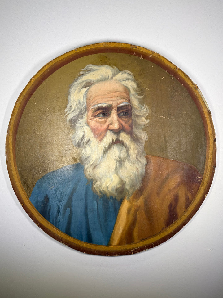 Round Tondo Oil Portrait of a Bearded Elder