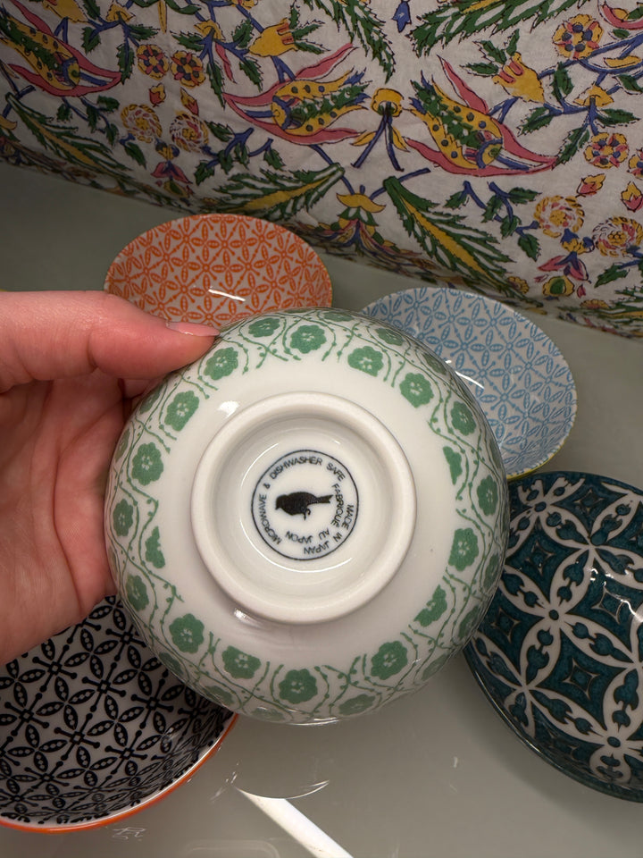 Set of 8 Colorful Patterned Ceramic Bowls