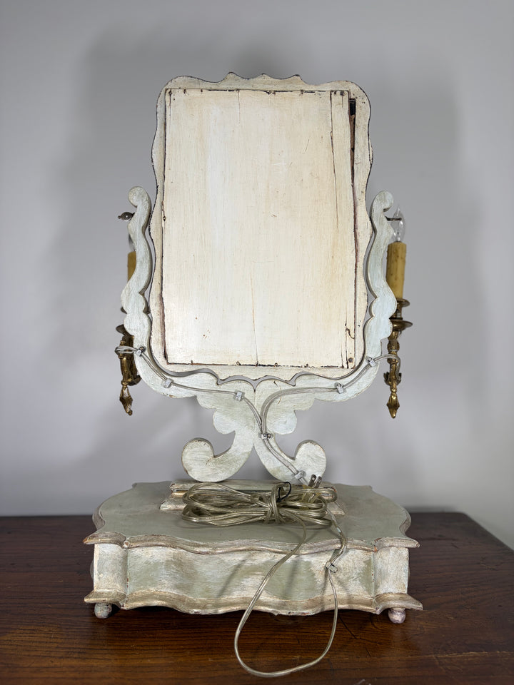 Baroque-Style Vanity Mirror with Candelabra Arms and Jewelry Box Base