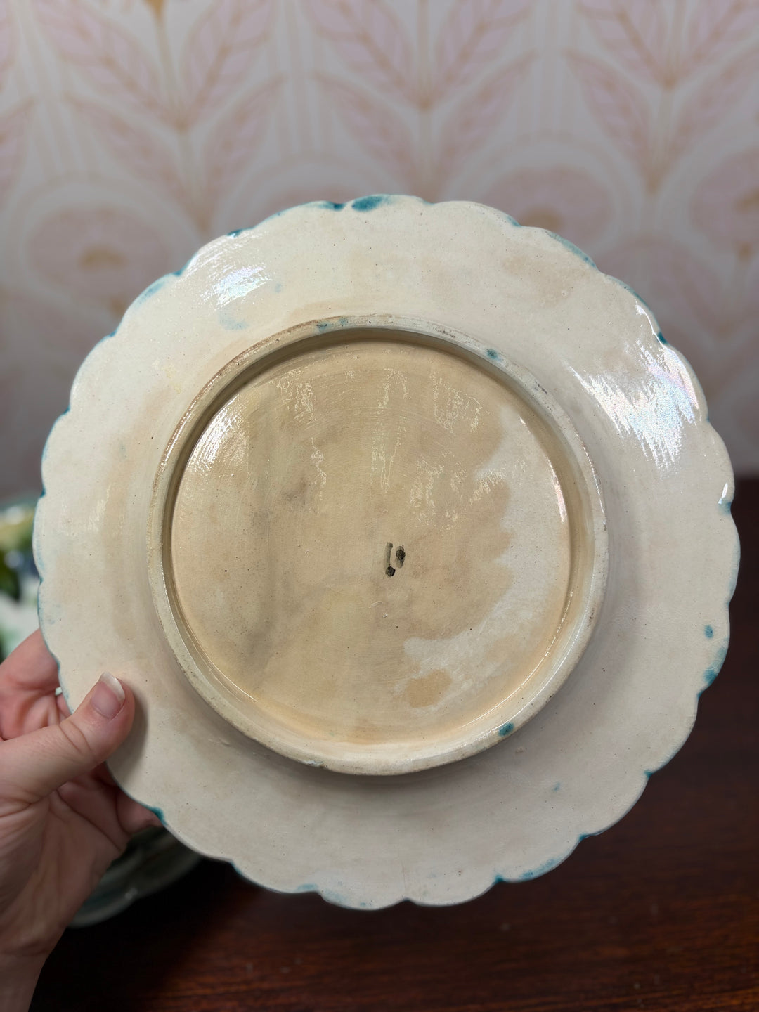 Set of Four Majolica Asparagus Plates with Sauce Well