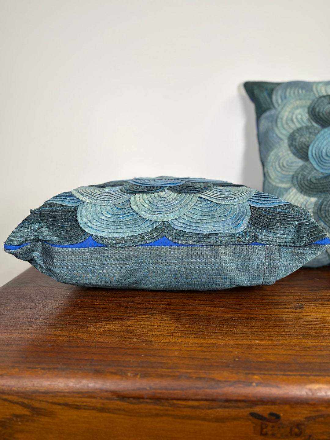 Pair of Blue Floral Embroidered Decorative Pillows