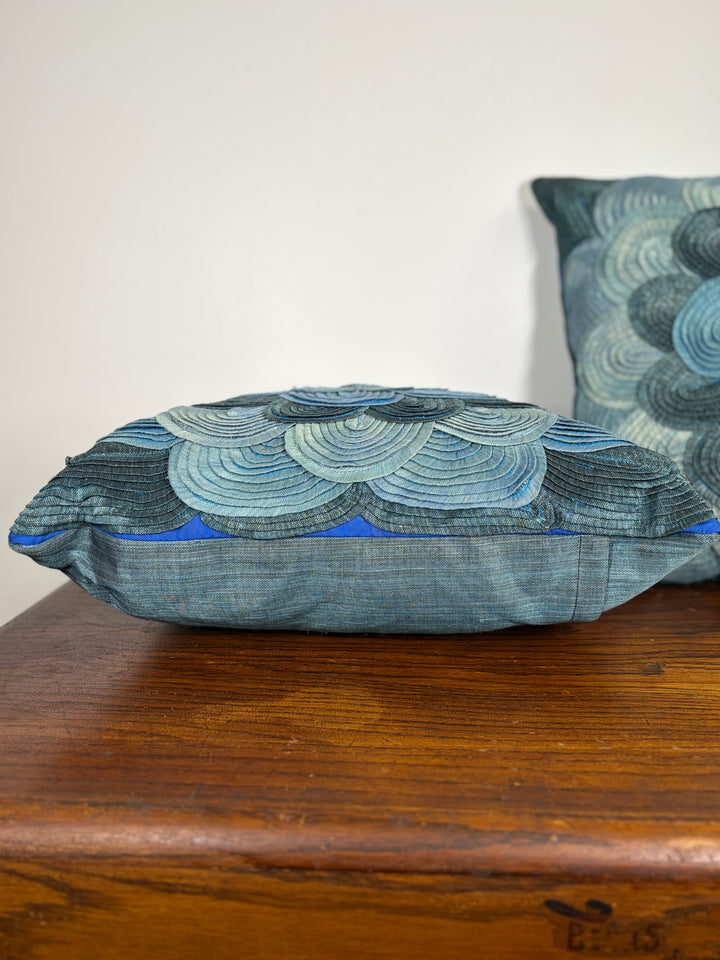 Pair of Blue Floral Embroidered Decorative Pillows