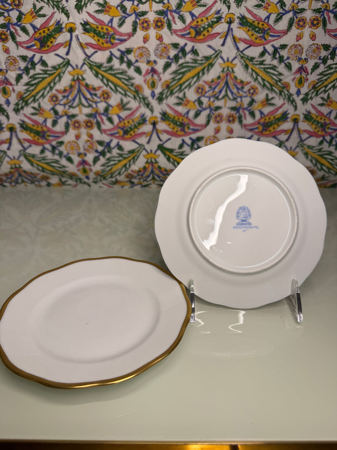 (Herend) Pair of White Porcelain Plates with Gold Rim