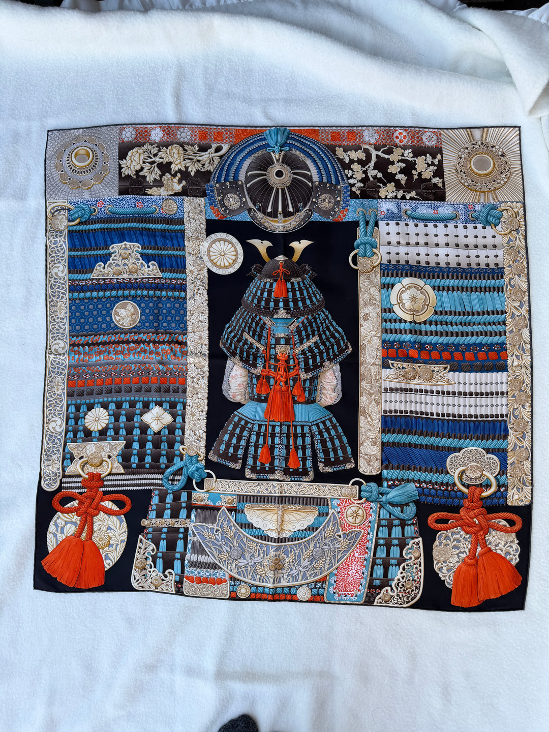 Vintage HERMÈS Scarf Cashmere Silk Parures De Samourais (Includes Box)