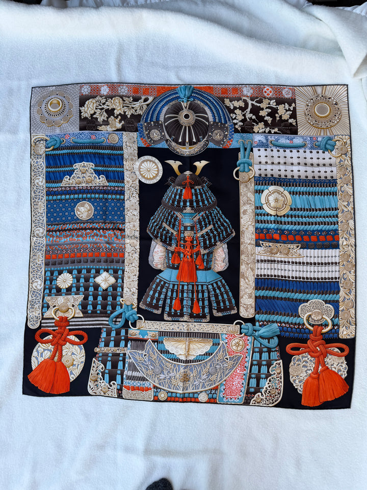 Vintage HERMÈS Scarf Cashmere Silk Parures De Samourais (Includes Box)