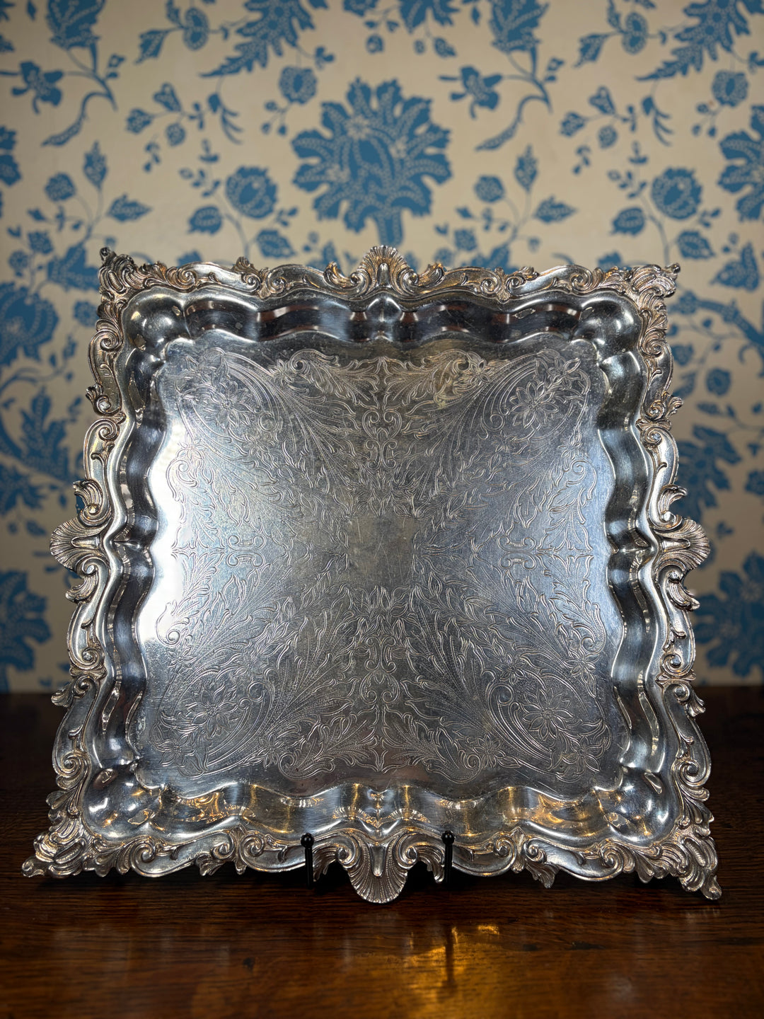 Silver Plated Ornate Square Tray (Victorian Style)