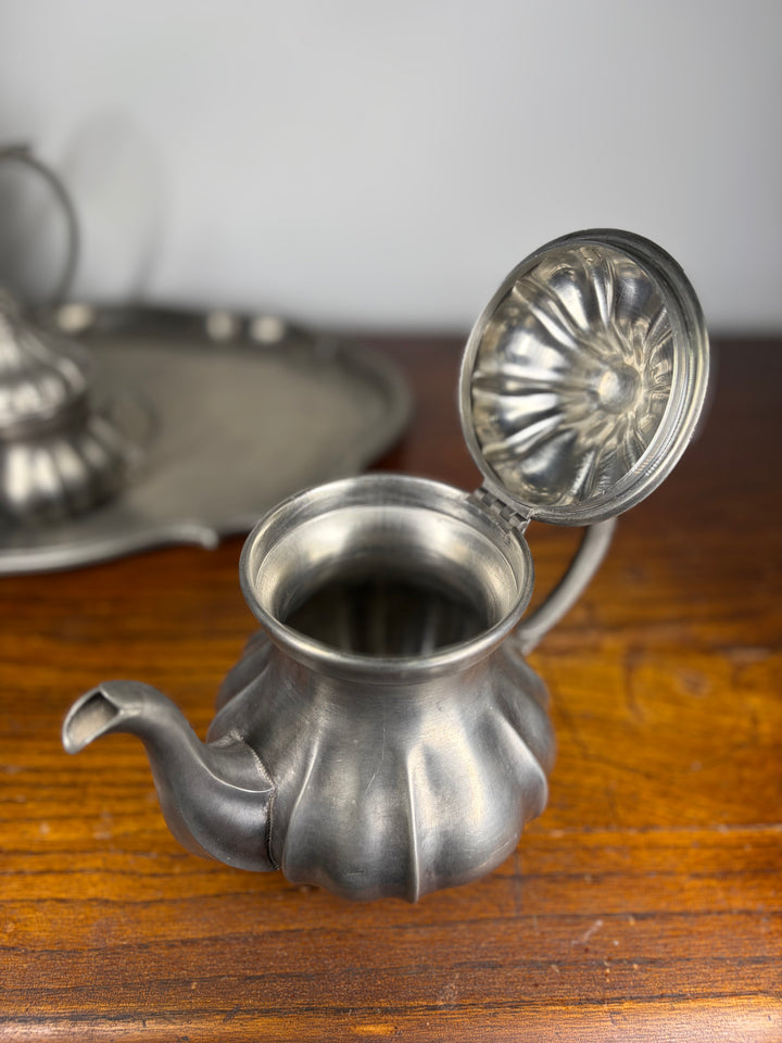 Pewter Tea Set on Tray (4 Pieces)