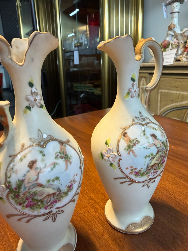 Set of 2 1960s Japanese Hand Painted Bud Vases