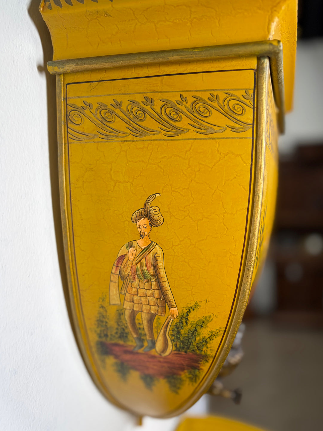 Yellow Toleware Painted Tin Wall Fountain