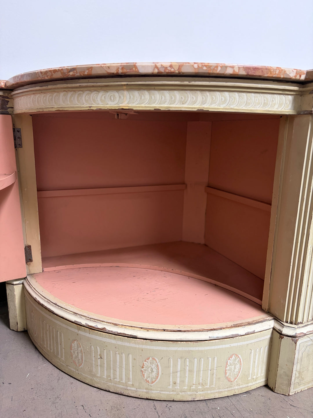 Pair Demilune Painted Wood Cabinet