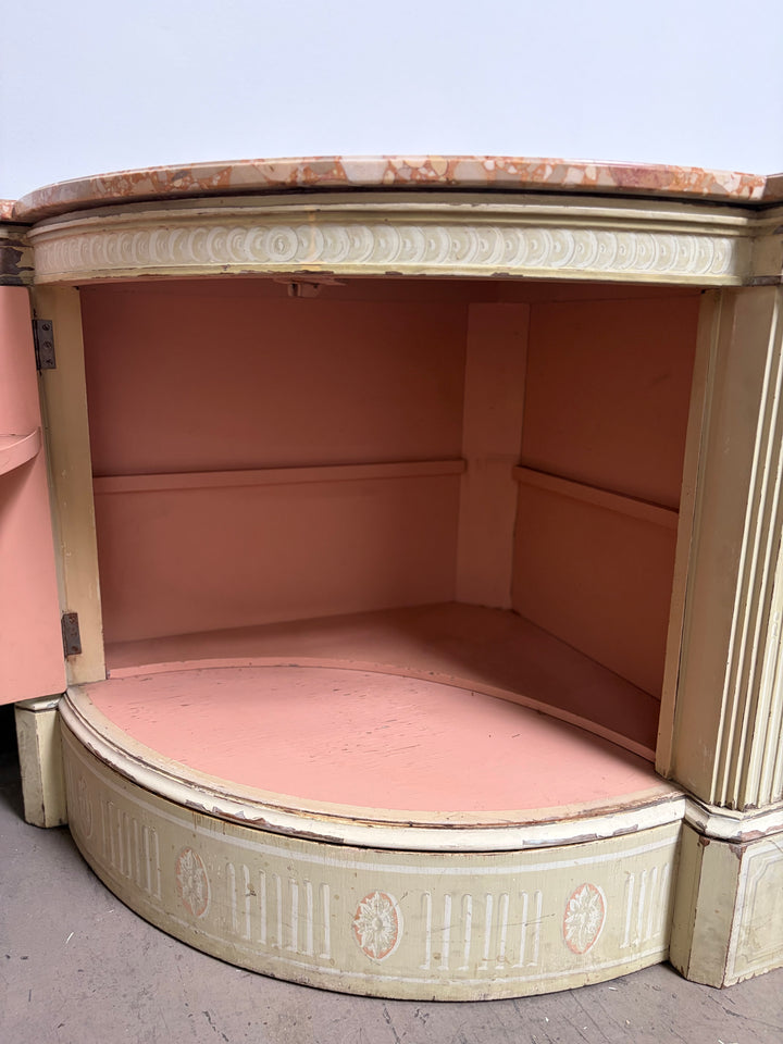 Pair Demilune Painted Wood Cabinet