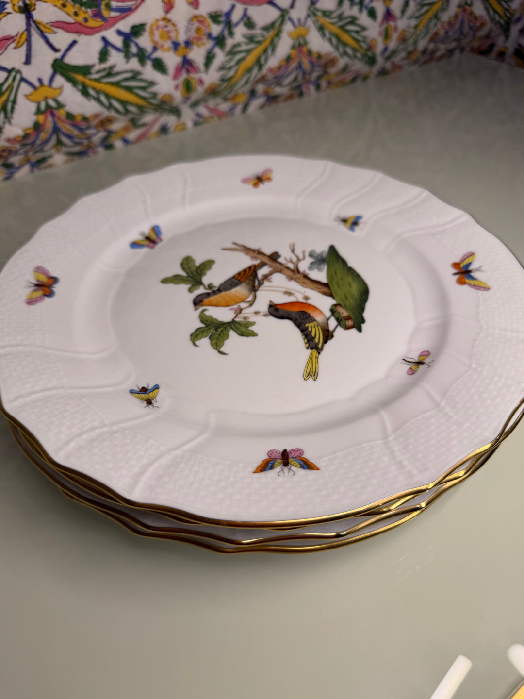 Set of Four Herend Rothschild Bird Dinner Plates