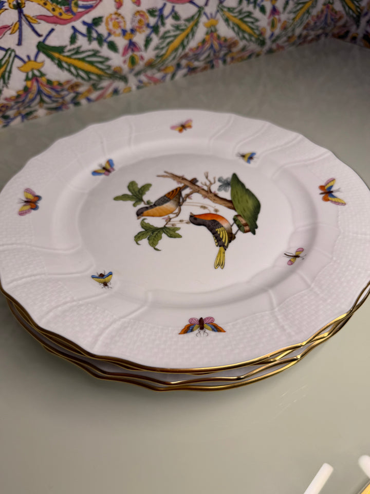 Set of Four Herend Rothschild Bird Dinner Plates