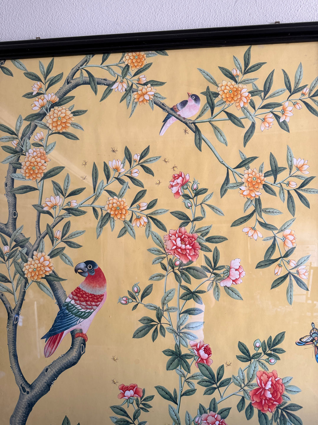 Chinoiserie Framed Yellow Wallpaper Panel