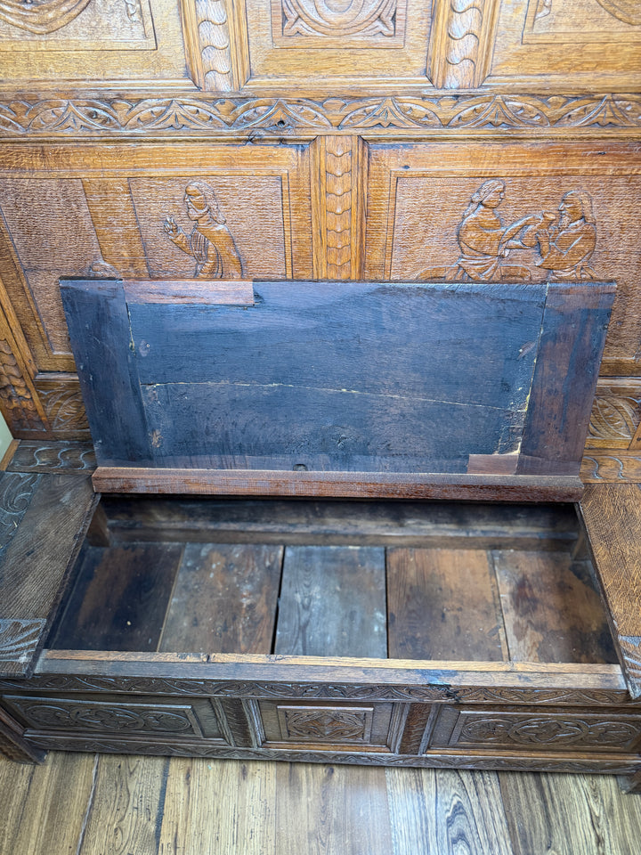 Antique Carved Oak Hall Bench
