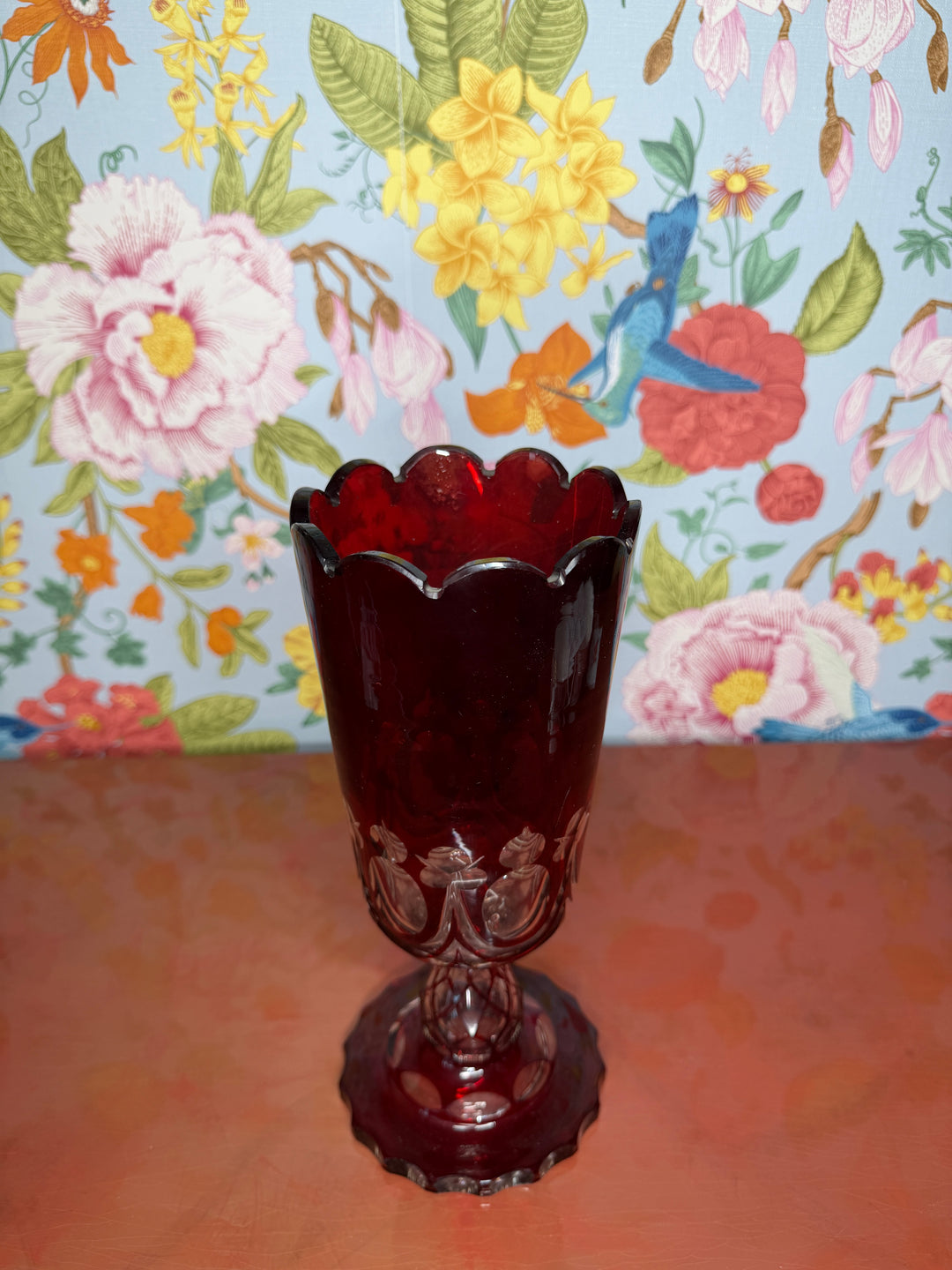 Vintage Bohemian Red Glass Vase
