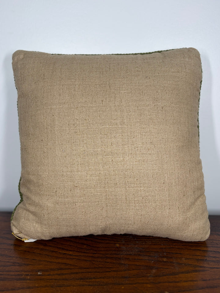 Green & Cream Geometric Needlepoint Throw Pillow