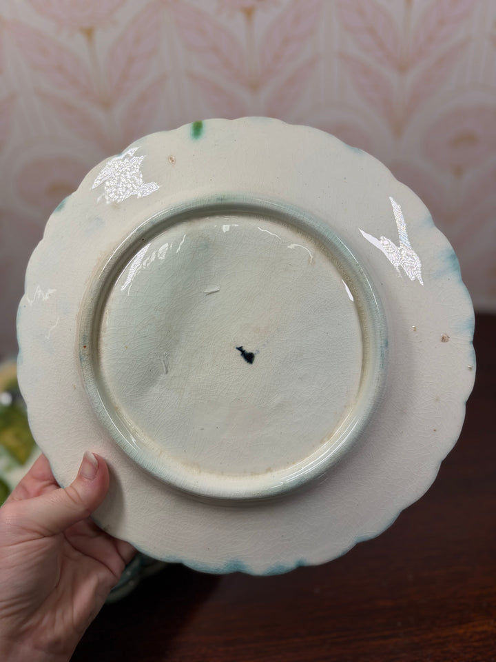 Set of Four Majolica Asparagus Plates with Sauce Well