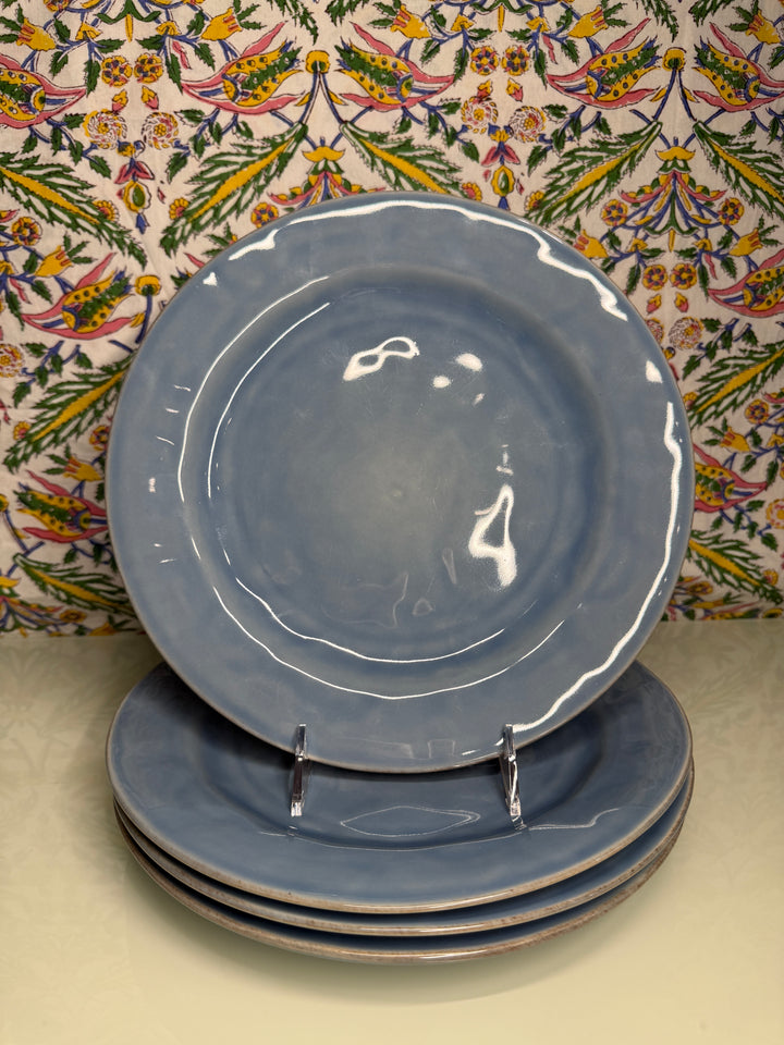 Set of 4 Blue Glazed Ceramic Dinner Plates - Juliska